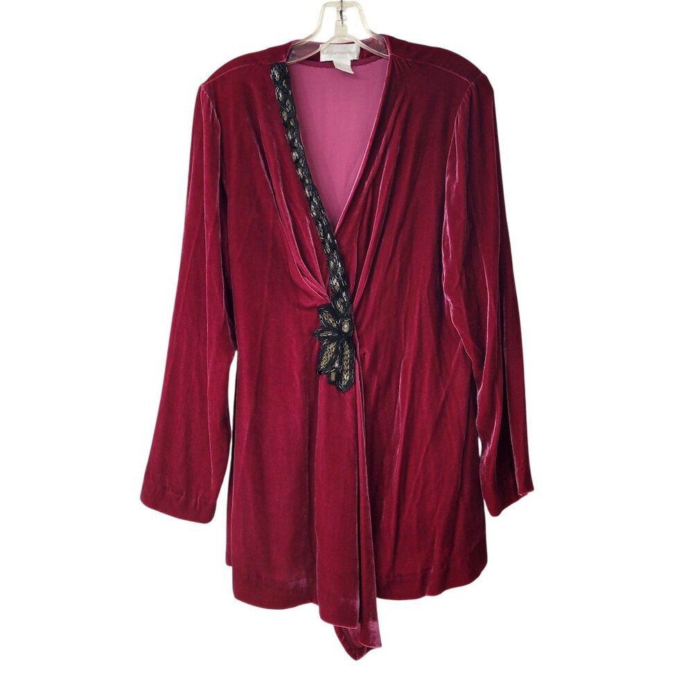 Soft Surroundings Fuchsia Pink Velvet Wrap Beaded Top Size Medium